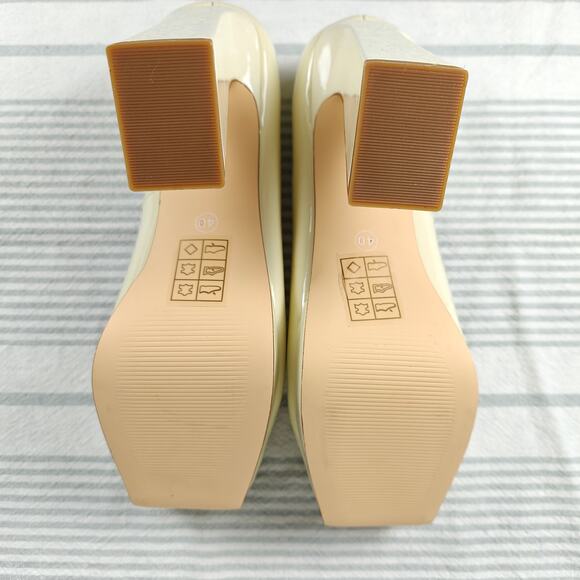 Nizowi Cream Patent Leather Platform Pumps Gold Detail Size 9.5 NEW - Picture 6 of 10